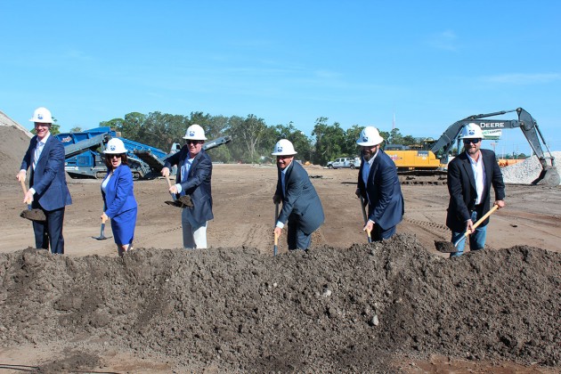 San Marco Promenade Groundbreaking: George Gummere, vice president, U.S. Real Estate Group, The Carlyle Group; Lori Boyer, District 5 Councilwoman; Jeff Rosen and Judd Bobilin, partners, Chance Partners, LLC; Paul Bertozzi, Live Oak Contracting president and CEO; and Walker Palmer, director of construction, Live Oak Contracting
